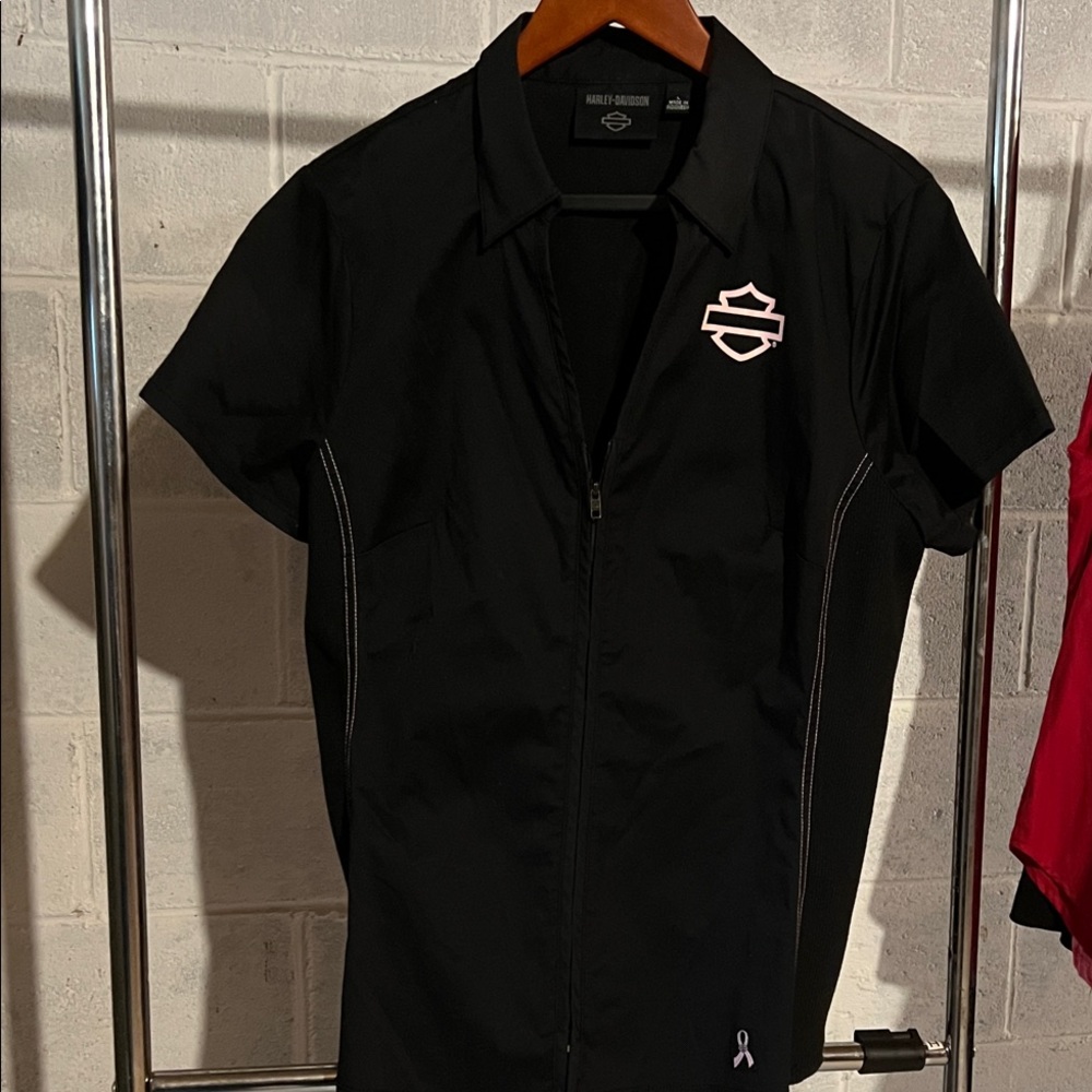 Women’s Harley-Davidson Black Zip-Up Shirt with Pink Logo